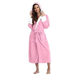 Beokeuioe Schlafjacke Schlafanzüge Damen Morgenmantel Wintermantel Flauschiger Bademantel Hauskleidung langärmelige Robe mit Kapuze weicher Mantel Lange Nachthemden von Beokeuioe