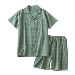 Beokeuioe T-Shirt Pyjamahose Herren Schlafanzug Kurz Baumwolle mit Knöpfen Sommer Zweiteilig Set Kurzarm Nightwear Set Hausanzug Nachthemd + shorts von Beokeuioe