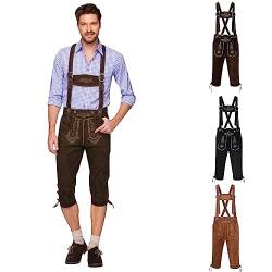 Beokeuioe Trachtenlederhose herren kurz - Herren Lederhose Kniebund - Trachtenlederhose pu leder Kniebundlederhose inkl. Hosenträger Oktoberfest Lederhose Latzhose von Beokeuioe