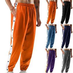 Herren Knopfleiste- Hosen Sweatshose Trainingshose mit seitlicher Streifen Sweatpants Elastischer Bund Jogginghose mit Taschen, Knöpfe, Casual Loose Basketball Trainingshose von Beokeuioe