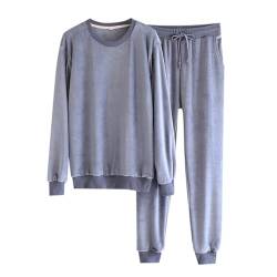 Herren Schlafanzug Flanell Hausanzug Winter Pyjama Set Lang Zweiteiliger Schlafanzüge Extra Warm Nachtwäsche Für Männer Winter Pyjamas Set mit Knopfleiste Sleepwear Men von Beokeuioe