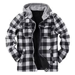 Holzfäller Jacke Karo Flanell Holzfällerjacke Herren Herbst und Winter Mode Lässig Plaid Polar Fleece Tasche Mit Kapuze Reißverschluss Schnalle Verbundmantel Jacke Dicker Mantel Langarm T Shirt Herren von Beokeuioe