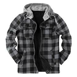 Holzfäller Jacke Karo Flanell Holzfällerjacke Herren Herbst und Winter Mode Lässig Plaid Polar Fleece Tasche Mit Kapuze Reißverschluss Schnalle Verbundmantel Jacke Dicker Mantel Langarm T Shirt Herren von Beokeuioe