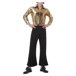 Karneval Kostüme für Erwachsene Disco Hemd für Herren Kostüm Party Shirt Schlagermove 70er Jahre Kostüm-Outfits Mottoparty Retro Schlaghose Herren Disco Bekleidung von Beokeuioe