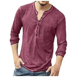 Knopfleiste Hemden Atmungsaktiv Herren Henley Shirt Langarm Einfarbig Leicht Langarmshirt mit Knöpfen Regular Fit Longsleeve-Tee für Männer Casual Outdoor Beach T-Shirt von Beokeuioe