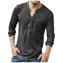 Knopfleiste Hemden Atmungsaktiv Herren Henley Shirt Langarm Einfarbig Leicht Langarmshirt mit Knöpfen Regular Fit Longsleeve-Tee für Männer Casual Outdoor Beach T-Shirt von Beokeuioe