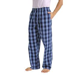 Pyjamahose Herren Schlafanzughose Lang Baumwolle Karierte Schlafhose Pyjamaunterteil Freizeithose Loungehose für Männer Pyjamahose Schlafanzughosen Freizeithose (Blau, XL) von Beokeuioe