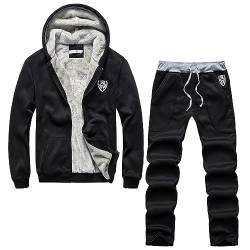 Warmer Jogginganzug Herren Winter Plüsch 2-TeiligTrainingsanzug 2-Teilig Herren Fleece Hausanzug Herren Winter Gefüttert und Warm Innen Mit Fell Bekleidungsset von Beokeuioe