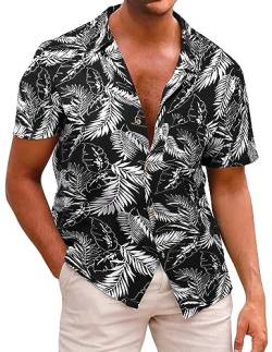 Beotyshow Herren Hawaiihemd Freizeit Hemd Kurzarm Baumwolle Blumen Shirt Urlaub Sommer Strand Hemd Reise Shirts von Beotyshow