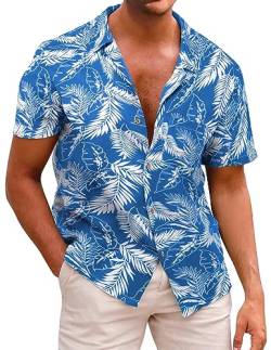 Beotyshow Herren Hawaiihemd Freizeit Hemd Kurzarm Baumwolle Blumen Shirt Urlaub Sommer Strand Hemd Reise Shirts von Beotyshow