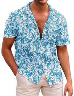 Beotyshow Herren Hawaiihemd Freizeit Hemd Kurzarm Baumwolle Blumen Shirt Urlaub Sommer Strand Hemd Reise Shirts von Beotyshow