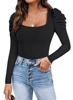 Bodysuit Shapewear Damen Body Shaper Bauchweg Ärmellos Damen Body Bodysuit Elegant Rundhals Rüschen Kurzarm Top Gerippt Yoga Jumpsuit Gepolsterte Tank Tops Black,M von Beotyshow