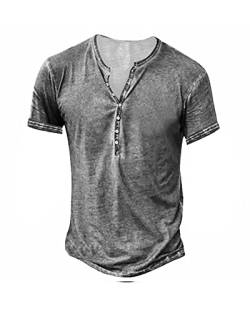 Hemd Herren Kurzarm Henley Shirt Männer Freizeithemd Vintage Casual Leicht Baumwolle Slim Fit T-Shirt von Beotyshow