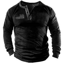 Hemd Herren Langarm Henley T-Shirt Männer Vintage Casual Langarmshirt mit Knopf Militär Taktisch Baumwollhemd von Beotyshow