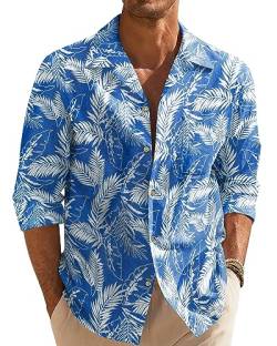 Hemd Herren Langarmshirt Blumenhemd Button Down Hawaiihemd Männer Freizeithemd Baumwolle Hemden Casual Urlaub Floral Shirt von Beotyshow