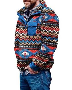 Herren Aztec Fleece Jacken Fuzzy Sherpa Sweatshirts Männer Button Down Vintage Warmer Fleecepullover mit Taschen von Beotyshow