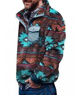 Herren Aztec Fleece Jacken Fuzzy Sherpa Sweatshirts Männer Button Down Vintage Warmer Fleecepullover mit Taschen von Beotyshow