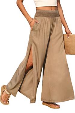 Palazzo Hose Damen Sommer,Sommerhose Palazzo Hose Mit Schlitz Damen Marlenehose Gerades Bein Seitlich Offen Freizeithose Druck Strandhose Mit Weites Bein Mit Taschen LC,S von Beotyshow