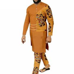 BephoN Afrikanische Männerkleidung Langarm Dashiki Und Hosen Outfit Spleißen Kette Freizeit Cover Traditioneller Anzug (Color : Style2, Size : 4XL) von BephoN