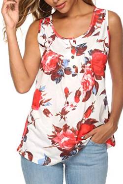 Bequemer Laden Damen T-Shirt Sommer Top Knopfleiste Bluse Einfarbig Kurzarm T-Shirt Casual Bluse Tunika Tops A-blume Weiß2, M von Bequemer Laden