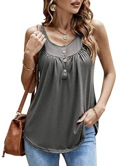 Bequemer Laden Damen T-Shirt Sommer Top Knopfleiste Bluse Einfarbig Kurzarm T-Shirt Casual Bluse Tunika Tops Grau, M von Bequemer Laden