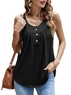 Bequemer Laden Damen T-Shirt Sommer Top Knopfleiste Bluse Einfarbig Kurzarm T-Shirt Casual Bluse Tunika Tops Schwarz, XL von Bequemer Laden