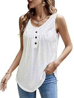 Bequemer Laden Damen T-Shirt Sommer Top Knopfleiste Bluse Einfarbig Kurzarm T-Shirt Casual Bluse Tunika Tops Weiß, M von Bequemer Laden