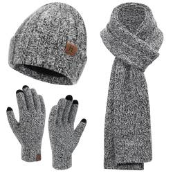 Bequemer Laden Damen Winter Warm Mütze Touchscreen Handschuhe und Lang Schal Set mit Fleece Gefütterte, Wintermütze Strickmütze Beanie Schals Winterhandschuhe Strickhandschuhe, Schwarz von Bequemer Laden