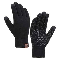 Bequemer Laden Damen Winter Warm Touchscreen Handschuhe Thermo Winterhandschuhe Winddicht Rutschfest Strickhandschuhe mit H-Form Offsetdruck Frauen Geschenk, Einheitsgröße, A Schwarz von Bequemer Laden