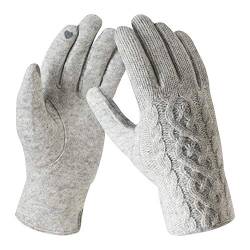 Bequemer Laden Herren Damen Wolle Strick Touchscreen Handschuhe Winterhandschuhe mit Warme Fleece Futter Warm und Winddicht für Outdoor Sport,Einheitsgröße,Hellgrau von Bequemer Laden