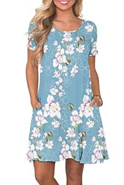 Bequemer Laden Sommerkleid Casual Kleid Damen Cocktailkleid Festlich Partykleid A Linie Kurze Knielang, L, Hellblau von Bequemer Laden