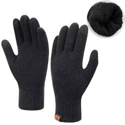 Damen Winter Warm Touchscreen Handschuhe Thermo Gestrickte Winterhandschuhe Doppellagige Strickhandschuhe mit Fleece Gefütterte Frauen Geschenk, Schwarz von Bequemer Laden