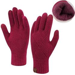 Damen Winter Warm Touchscreen Handschuhe Thermo Gestrickte Winterhandschuhe Doppellagige Strickhandschuhe mit Fleece Gefütterte Frauen Geschenk, Weinrot von Bequemer Laden