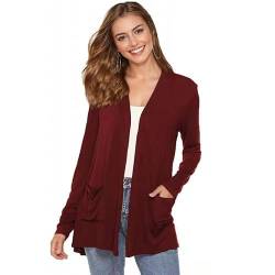 Berax Damen Strickjacke Casual Cardigan Solid Langarm Jacke Leicht Gestrickt Blazer,Weinrot XX-Large von Berax