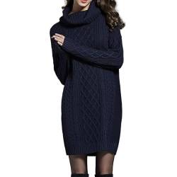 Berax Damen Strickkleid Rollkragen Pulloverkleid Langarm Twist Strick Pullikleid Minikleid Winterkleid, Marineblau Large von Berax