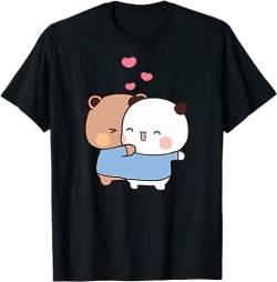 Kawaii Panda Bear Hug Bubu Dudu Love Play Together Valentines Days Funny Gift Unisex T-Shirt (Black,L) von Berentoya