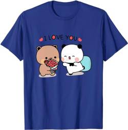 Kawaii Panda Bear Hug Bubu and Dudu I Love You Flower Valentines Days Funny Gift Unisex T-Shirt (Blue,L) von Berentoya
