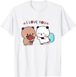 Kawaii Panda Bear Hug Bubu and Dudu I Love You Flower Valentines Days Funny Gift Unisex T-Shirt (White,L) von Berentoya