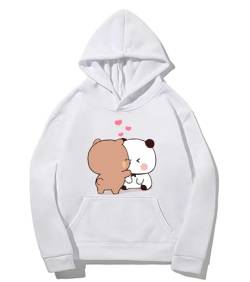 Kawaii Panda Bear Hug Bubu and Dudu Love is Being Make Out Pogether Valentines Days Funny Gift Unisex Pullover Hoodie (White,M) von Berentoya
