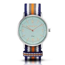 Bergmann Damen Herren Armbanduhr COR Silber Colorido Analog Quarz blaues Zifferblatt blau-weiß-grau-orange-NATO-Textilarmband von Bergmann