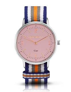 Bergmann Damen Herren Armbanduhr COR Silber Colorido Analog Quarz rosa Zifferblatt blau-weiß-grau-orange-NATO-Textilarmband von Bergmann