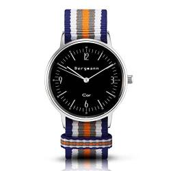 Bergmann Damen Herren Armbanduhr COR Silber Colorido Analog Quarz schwarzes Zifferblatt blau-weiß-grau-orange-NATO-Armband von Bergmann