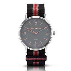 Bergmann Damen Herren Armbanduhr COR Silber Preto red Analog Quarz graues Zifferblatt schwarz-grau-rot-NATO-Textilarmband von Bergmann