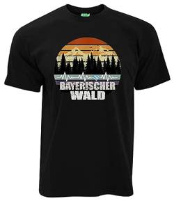 Bergwelt T-Shirt Bayerischer Wald mit Herzschlag Herren-Shirt, Kurzarm, Brustdruck | Schwarz | Größe M von Bergwelt