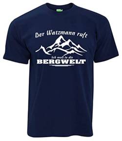 Bergwelt T-Shirt Der Watzmann Ruft - Ich muß in die Berge Herren Kurzarm Rundkragen Brustdruck | Navyblau | Größe L von Bergwelt