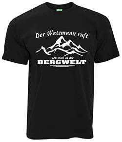 Bergwelt T-Shirt Der Watzmann Ruft - Ich muß in die Berge Herren Kurzarm Rundkragen Brustdruck | Schwarz | Größe XL von Bergwelt