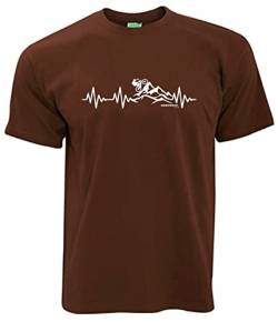 Bergwelt T-Shirt Herzschlag EKG Mountainbike Herrenshirt Kurzarm Rundkragen Brustdruck | Braun | Größe L von Bergwelt