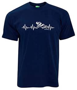 Bergwelt T-Shirt Herzschlag EKG Mountainbike Herrenshirt Kurzarm Rundkragen Brustdruck | Navyblau | Größe XL von Bergwelt