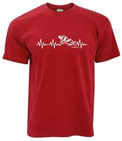 Bergwelt T-Shirt Herzschlag EKG Mountainbike Herrenshirt Kurzarm Rundkragen Brustdruck | Rot | Größe M von Bergwelt