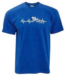 Bergwelt T-Shirt Herzschlag EKG Mountainbike Herrenshirt Kurzarm Rundkragen Brustdruck | Royalblau | Größe S von Bergwelt